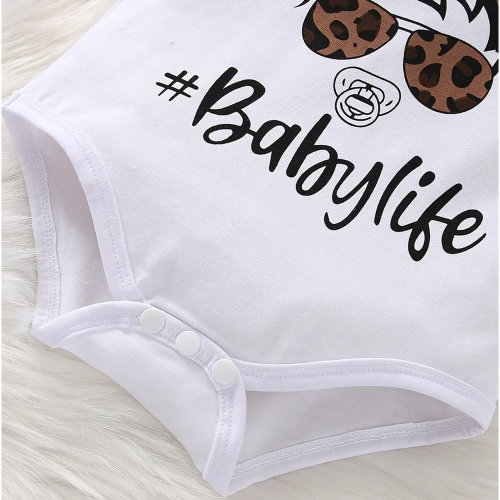 #Babylife 3 piece outfit leopard print onesie skirt headband - Picture 4 of 8